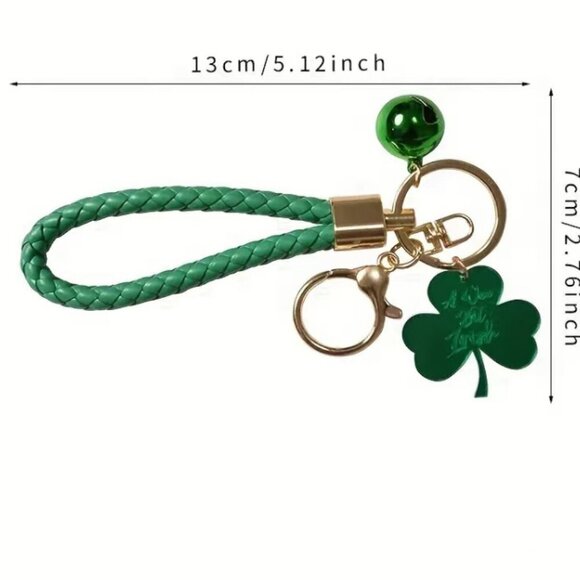 Green Braided Keychain with Clover Charm - Picture 1 of 1